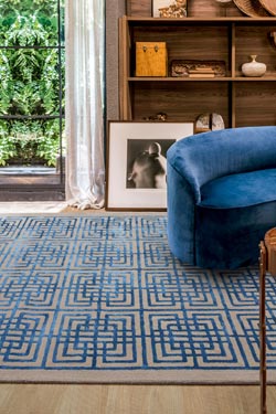 Tapis bleu et beige Line Square 170X240cm