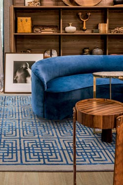Tapis Line Square motif géométrique bleu sur fond beige 170X240