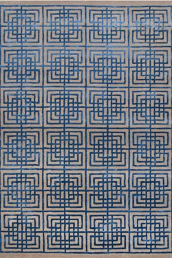 Tapis Line Square motif géométrique bleu sur fond beige 170X240 - Tapis contemporain by MA Salgueiro