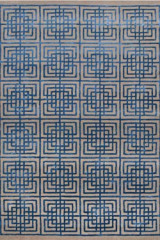 Tapis Line Square motif géométrique bleu sur fond beige 170X240 - Tapis contemporain by MA Salgueiro