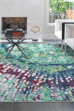 tapis Quartz motif impressionniste vert et bordeaux 170X240