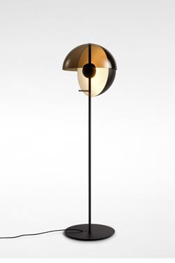 Theia floor lamp, LED lighting and half-shell shade with dimmer switch in black metal