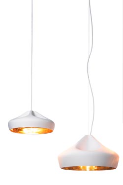 Pleat Box white and gold ceramic pendant lamp
