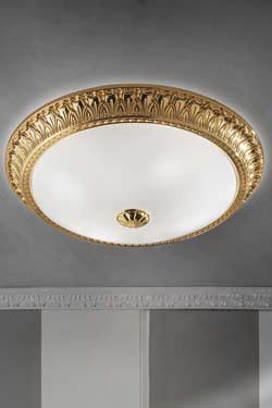 Large round gold-plated bronze ceiling light with festoon motif - Ceiling lights by Masiero