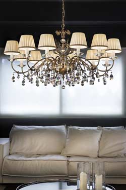 Matt old-gold crystal chandelier with cream shades - Chandeliers by Masiero