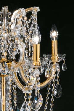 Crystal and gold-plated-metal candelabra standard lamp 