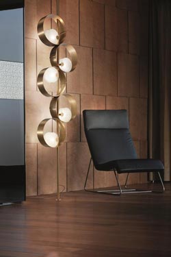 Hanging floor lamp in satin-finish brass, 5 lights Sound
