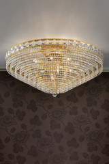 Grand plafonnier 12 lumières or et cristal - Plafonnier by Masiero
