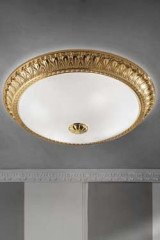 Grand plafonnier rond bronze doré motif festons - Plafonnier by Masiero