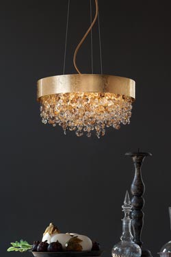 Grande suspension Ola en métal verni doré à la feuille d'or - Suspension by Masiero