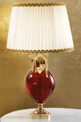Lampe rouge et dorée en cristal abat-jour blanc - Lampe de table by Masiero