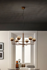 Lustre 6 bras en bronze patiné Iglu - Lustre by Masiero
