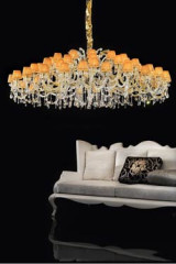 Lustre cristal luxe orange et doré en cristal  - Lustre by Masiero