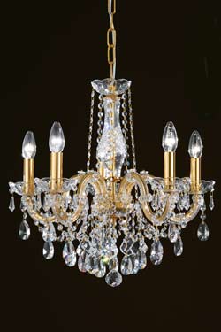 Lustre cristal transparent et métal doré en bouquet 5 lumières - Lustre by Masiero
