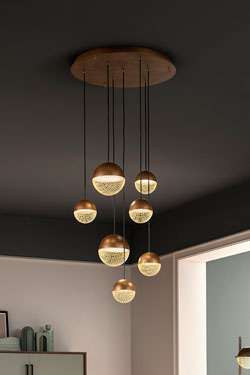 Lustre 7 lumières industriel bronze et doré Iglu - Lustre by Masiero