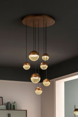 Lustre 7 lumières industriel bronze et doré Iglu - Lustre by Masiero