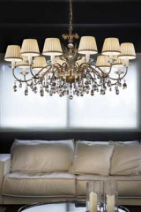 Lustre vieil or mat et cristal abat-jour crème - Lustre by Masiero