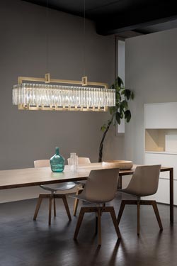 Crek long pendant lamp 14 lights and glass blocks