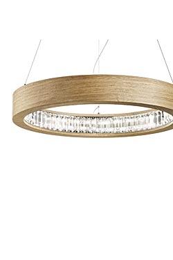 Round pendant in crystal and oak Libe 60cm - Pendants by Masiero