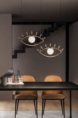 Surrealist Eye pendant lamp in opal Murano glass Visio  - Pendants by Masiero