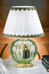 Petite lampe verre Murano vert abat-jour blanc - Lampe de table by Masiero