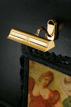 Flared polished gold-plated picture light with classical decoration - Picture lighting by Masiero