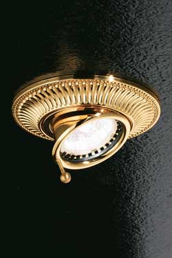 Spot encastré doré orientable façade ronde décorée motif strié - Spot by Masiero