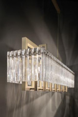 Suspension longue 14 lumières et pavés de verre Crek  - Suspension by Masiero