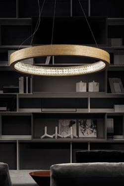 Suspension ronde cristal et chêne Libe 60cm