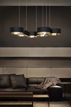 Suspension ronde 6 lumières or et noir Sound - Suspension by Masiero