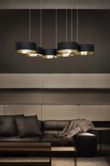Suspension ronde 6 lumières or et noir Sound - Suspension by Masiero