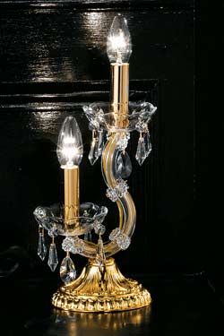Gold-plated-metal and crystal double-candestick table lamp  - Table lamps by Masiero