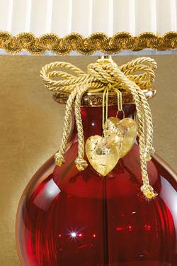 Red and gold crystal glass table lamp with white shade