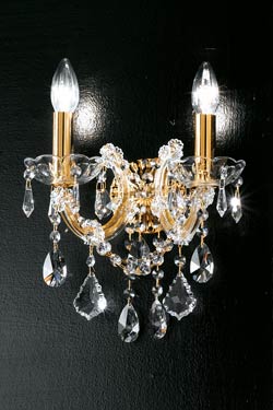 Twin wall light in clear crystal with gold-plated-metal scrolled arms - Wall lights by Masiero