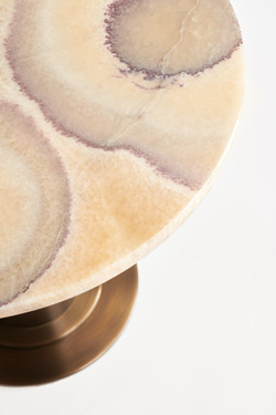 Drum round coffee table in onyx and patinated bronze