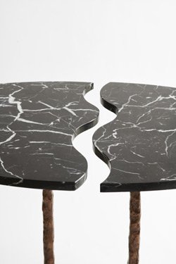 Duo of side tables in black marble by Marquina Swan
