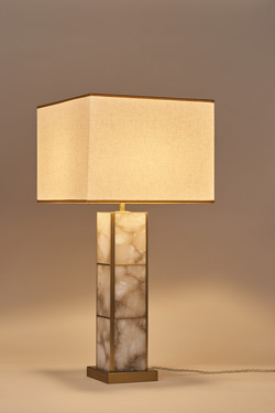 Grande lampe de table Art Déco en albâtre et laiton Mole