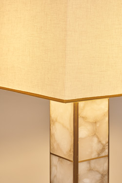 Grande lampe de table Art Déco en albâtre et laiton Mole