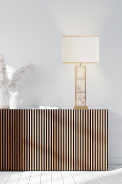Grande lampe de table Art Déco en albâtre et laiton Mole