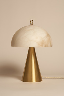 Lampe de table champignon en albâtre et laiton satiné Funghetto