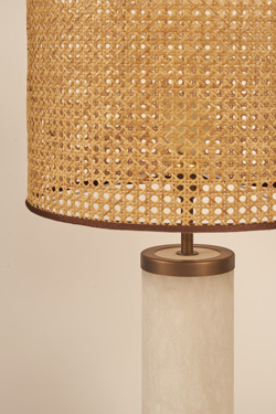 Lampe de table en albâtre et cannage de paille Hortensia