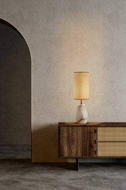 Lampe de table en bloc d'albâtre brut et lin Monolite