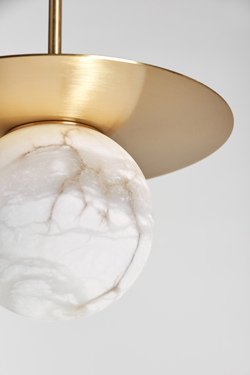 Moons round pendant in alabaster and satin brass