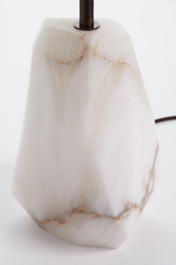 Monolite table lamp in raw alabaster block and linen