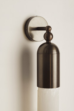 Selene capsule wall light in selenite and bronze