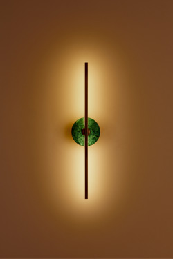 Stick contemporary wall lamp in  brass and  green marble
