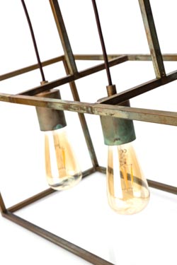 Cubic 3-light ceiling light in aged brass