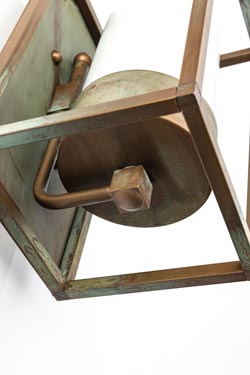 Cubic outdoor lantern wall lamp in aged brass
