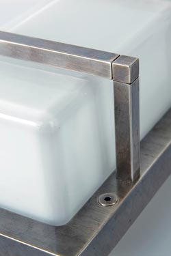 Ice Cubic rectangular outdoor wall lamp, nickel finish