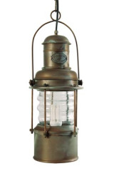 Large cylindrical marine lantern pendant in aged brass - Nautical by Moretti Luce